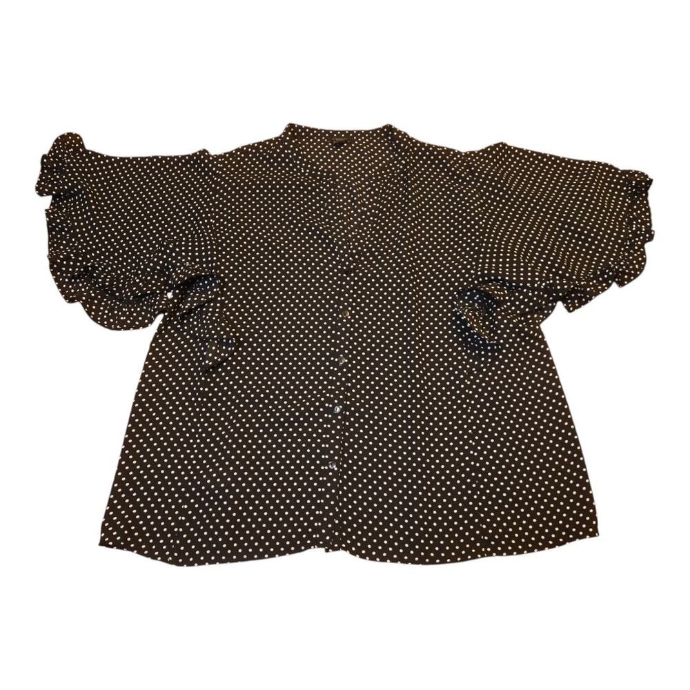 Ann Taylor Factory Blouse Sz L 2PK Black Solid & Polka Dot Flutter Sleeves EUC - Picture 6 of 14